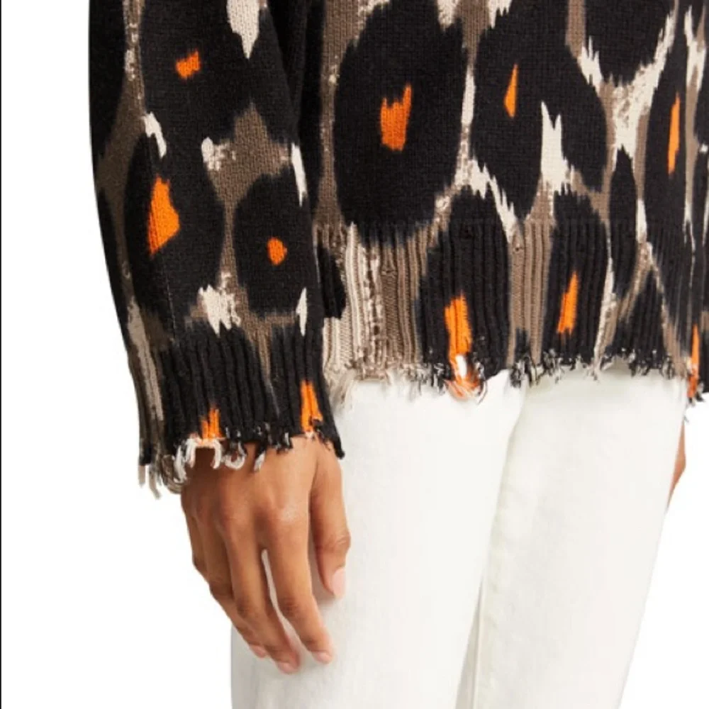 R13 Black and Brown Leopard Oversized Long Sleeve Crewneck Sweater Size M - Picture 3 of 8
